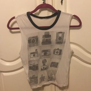 Gray camera muscle tee